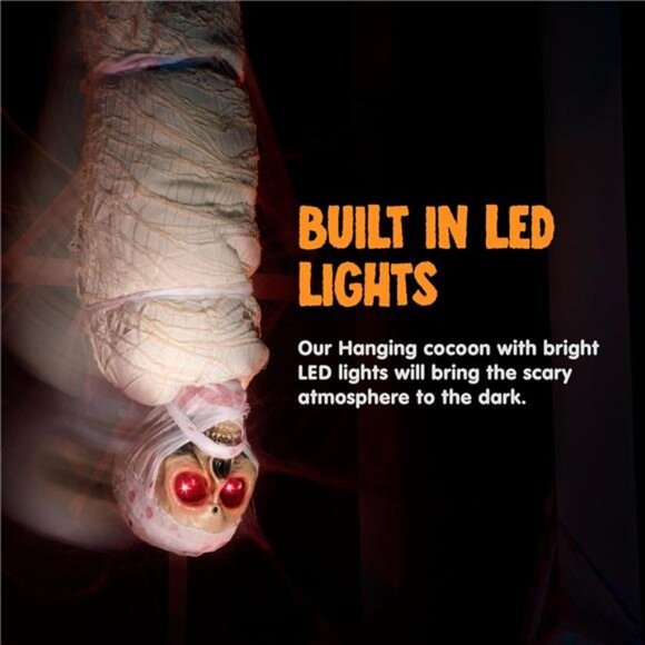 Halloween Animated Hanging Corpse - LED Light-Up Eyes - Picture 4 of 8